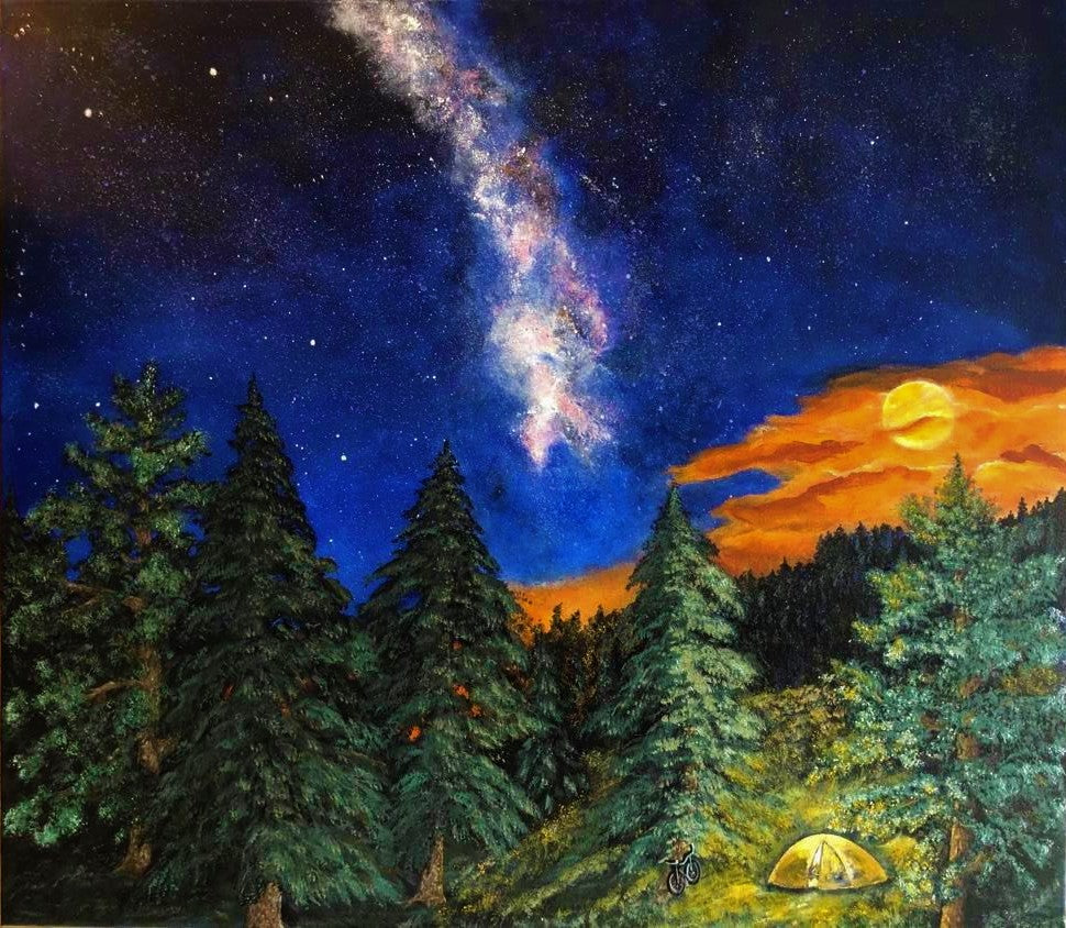 Camping under the stars, original 80x70 cm